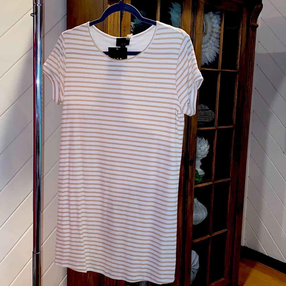 Tan and white striped dress